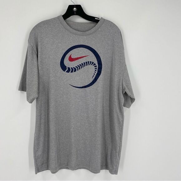 Nike Fit Dry Men’s Baseball Short Sleeve Crew Neck Gray Shirt size L - Picture 1 of 3